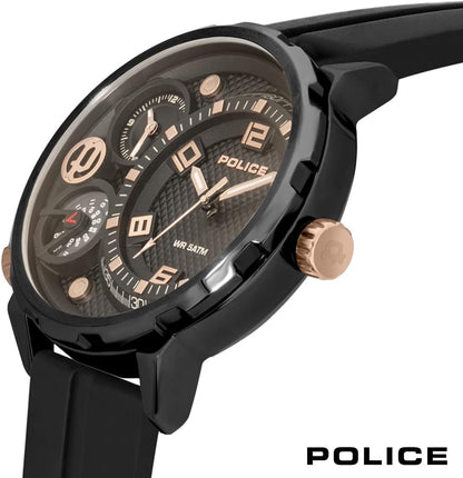 Police Ray Black Multi Dial Black Silicone Strap Watch
