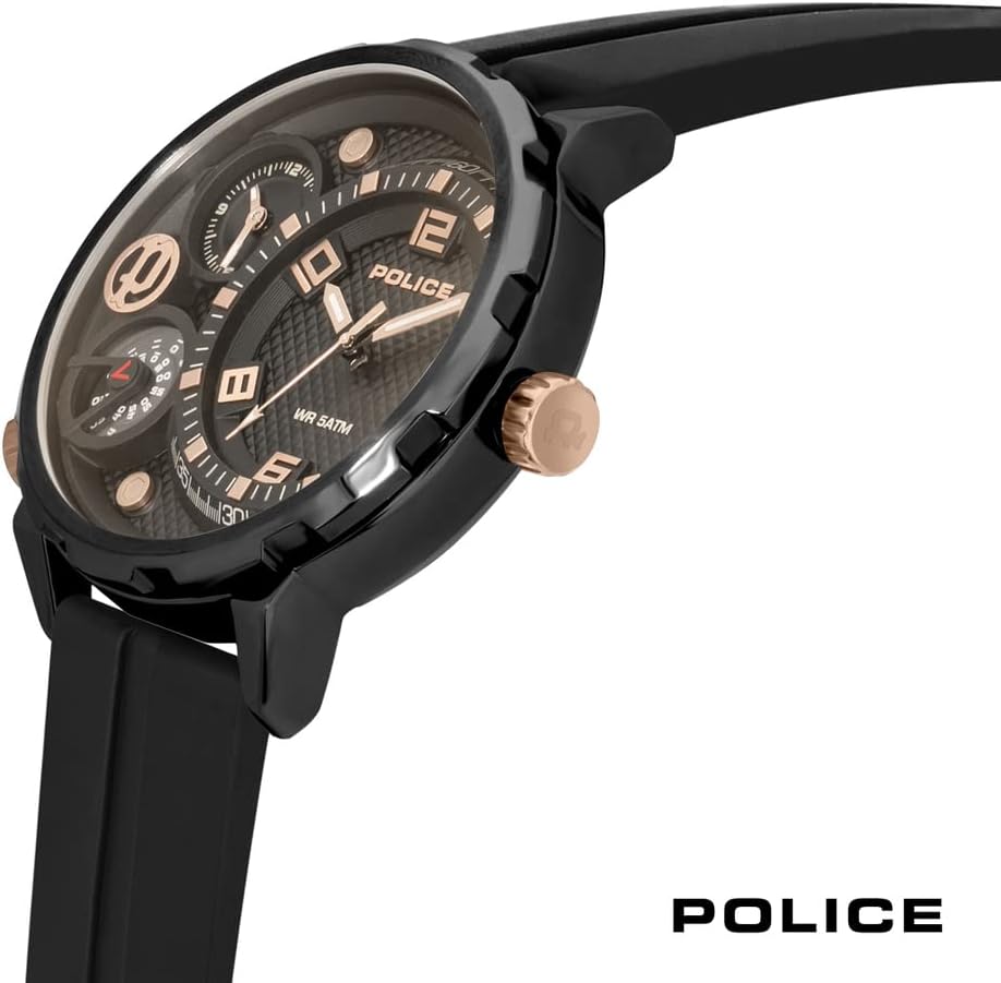 Police Ray Black Multi Dial Black Silicone Strap Watch