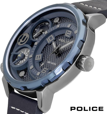 Police Ray Gun Multi Dial Blue Leather Strap Watch