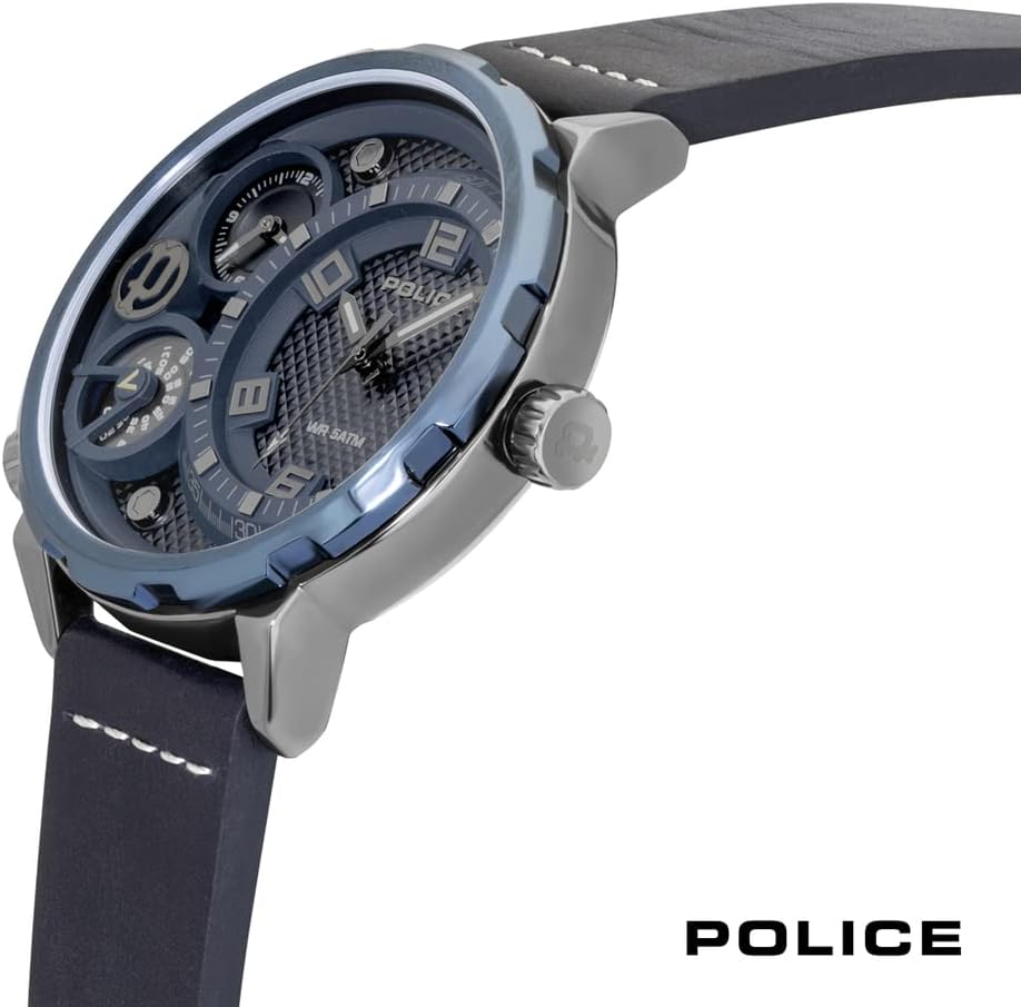 Police Ray Gun Multi Dial Blue Leather Strap Watch