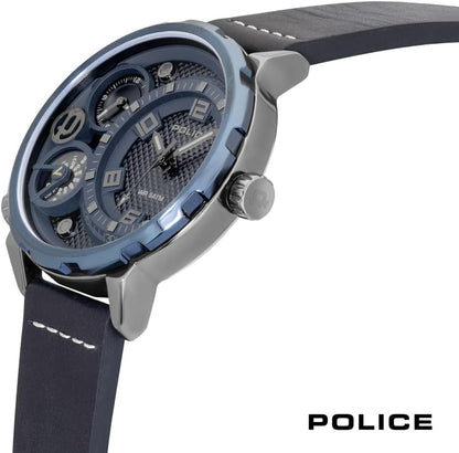 Police Ray Gun Multi Dial Blue Leather Strap Watch
