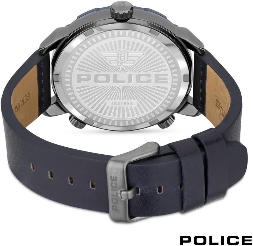 Police Ray Gun Multi Dial Blue Leather Strap Watch