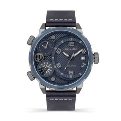 Police Ray Gun Multi Dial Blue Leather Strap Watch
