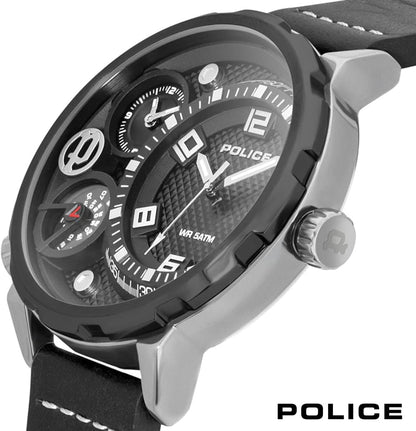 Police Ray Multi Dial Black Leather Strap Watch