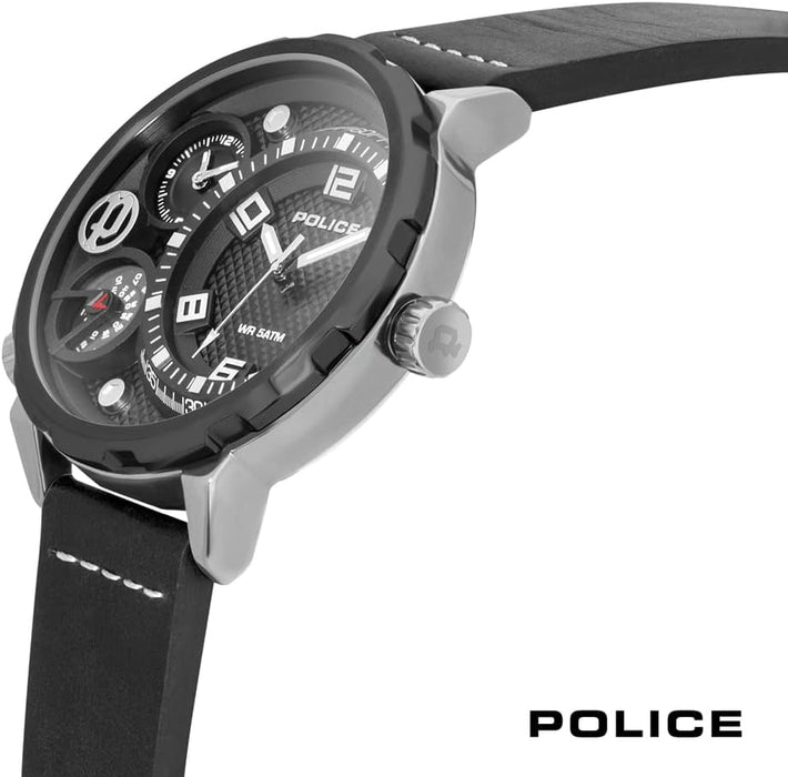Police Ray Multi Dial Black Leather Strap Watch