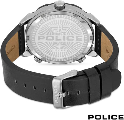 Police Ray Multi Dial Black Leather Strap Watch