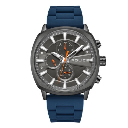 Police Tuneful Black Multi Dial Blue Silicone Strap Watch