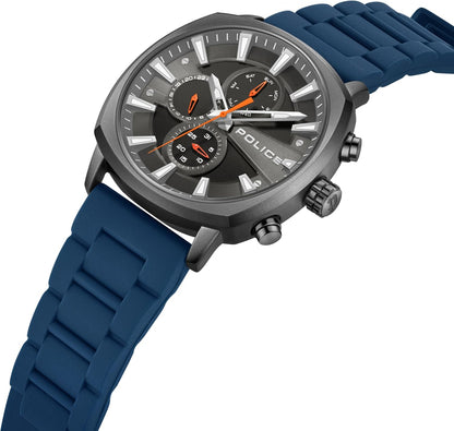 Police Tuneful Black Multi Dial Blue Silicone Strap Watch