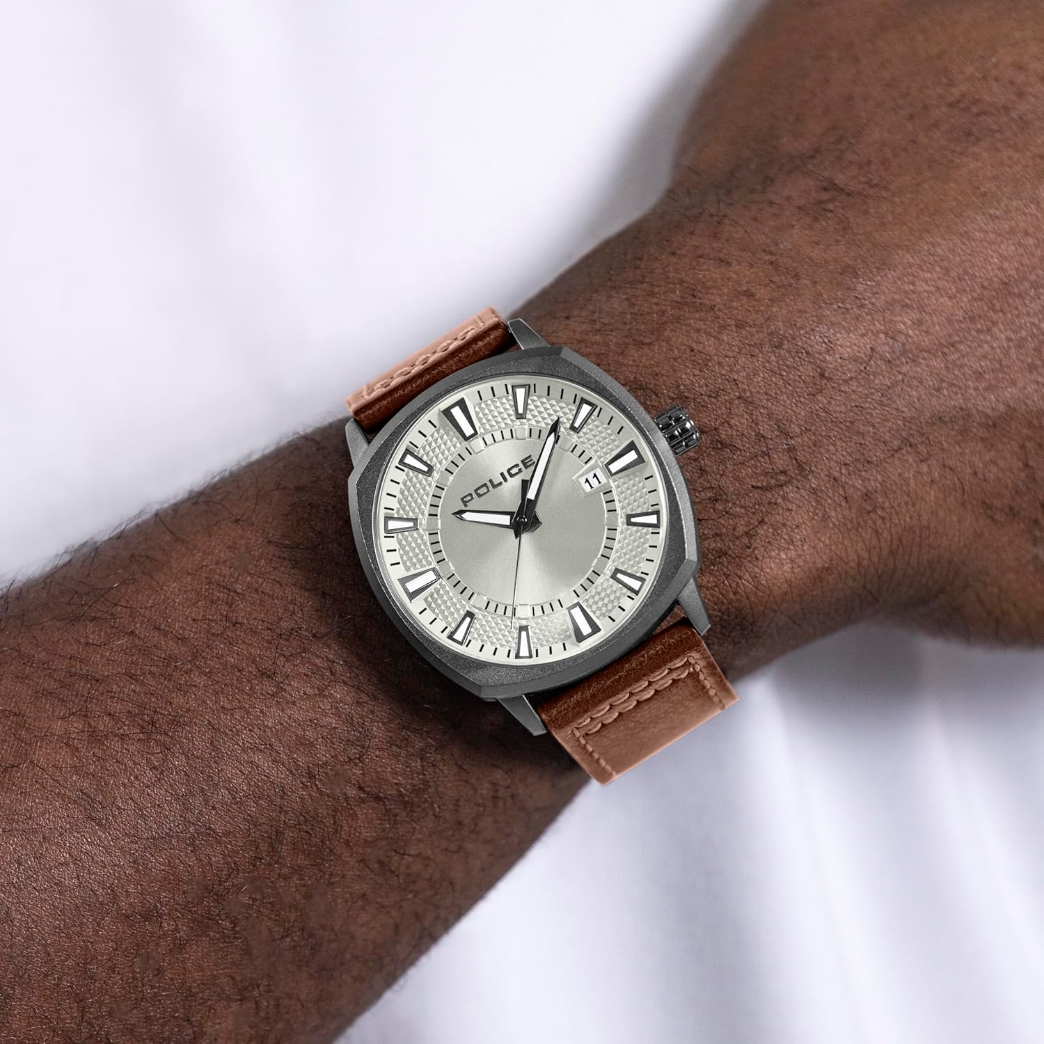 Police Urban Rebel Black Leather Strap Watch