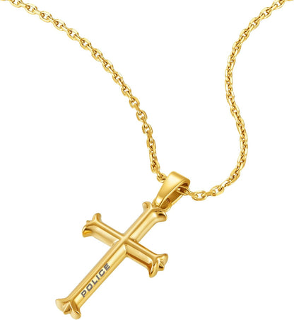 Police Men's Tacoma II Stainless Steel Gold Cross Adjustable Pendant Necklace 50cm
