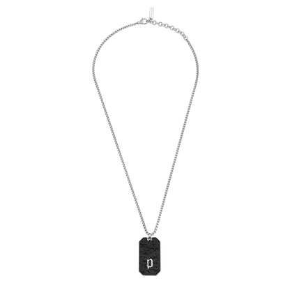 Police Men's Wire Black & Gold Plated Stainless Steel Necklace with Tag Pendant and Lobster Clasp 50cm