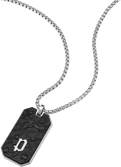 Police Men's Wire Black & Gold Plated Stainless Steel Necklace with Tag Pendant and Lobster Clasp 50cm