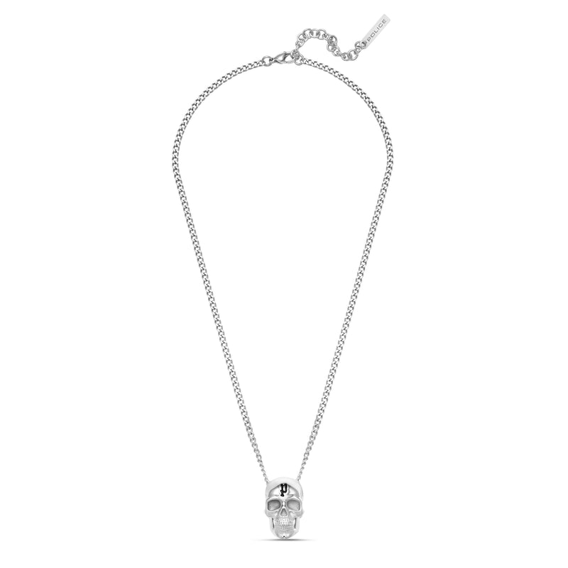 Police Men's Stainless Steel Vertex 3D Skull Chain Pendant Necklace, silver