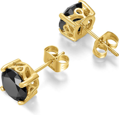 POLICE Men's Stainless Steel Soul Gold Plated Black Stone Stud Earrings