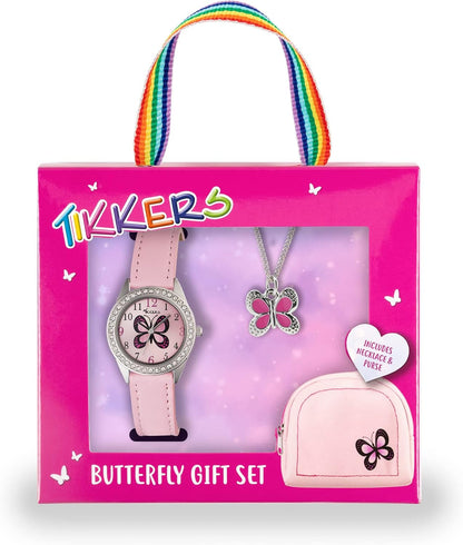 Tikkers Girls Pink PU Strap Butterfly Dial Watch AKG-008