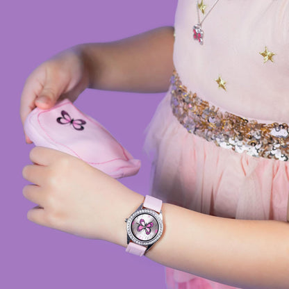 Tikkers Girls Pink PU Strap Butterfly Dial Watch AKG-008
