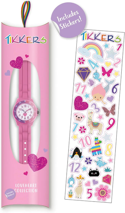 Tikkers Girls Pink Silicone Strap Heart Time Teacher Watch TK0003