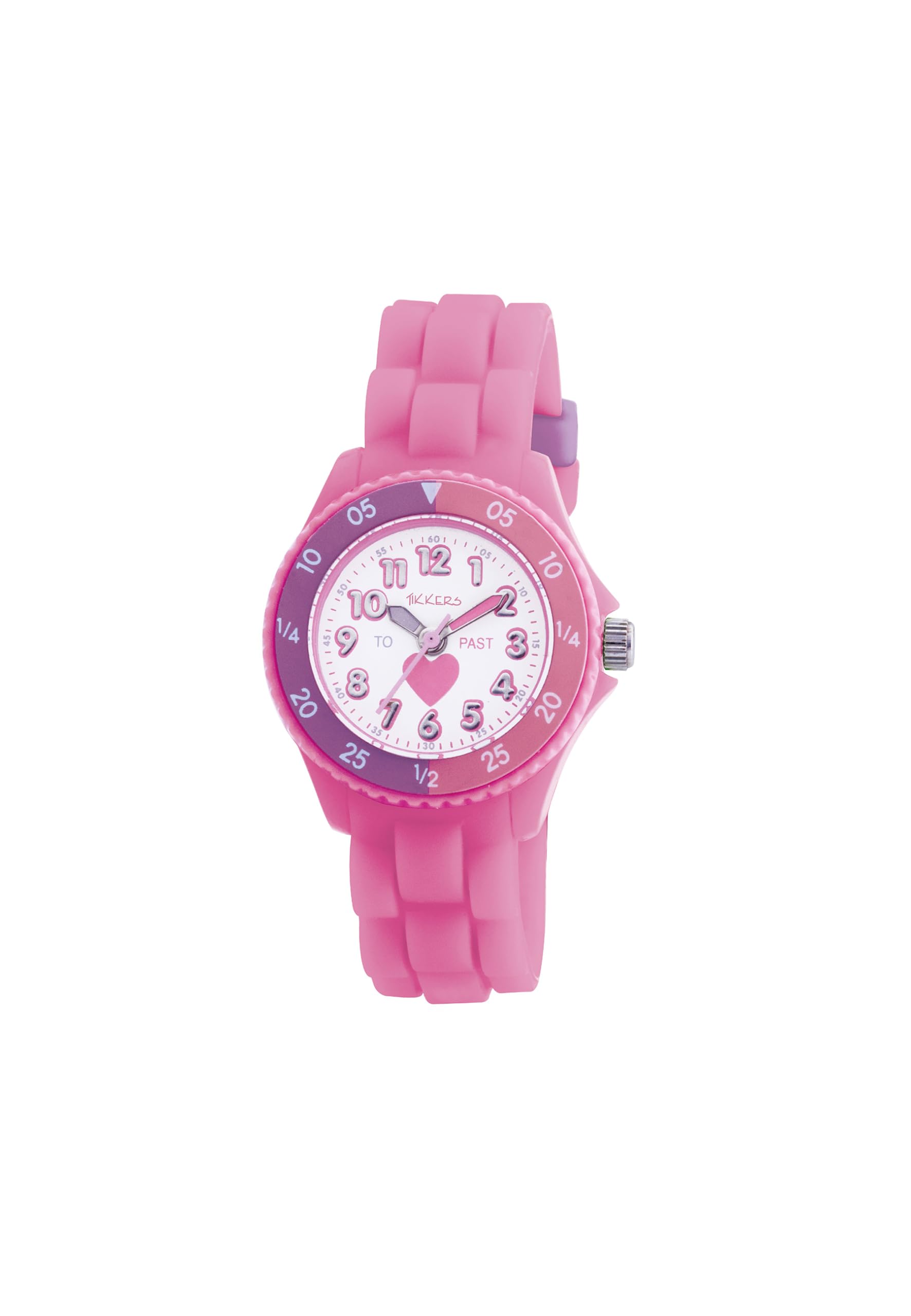 Tikkers Girls Pink Silicone Strap Heart Time Teacher Watch TK0003