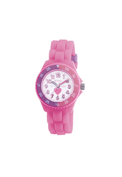 Tikkers Girls Pink Silicone Strap Heart Time Teacher Watch TK0003