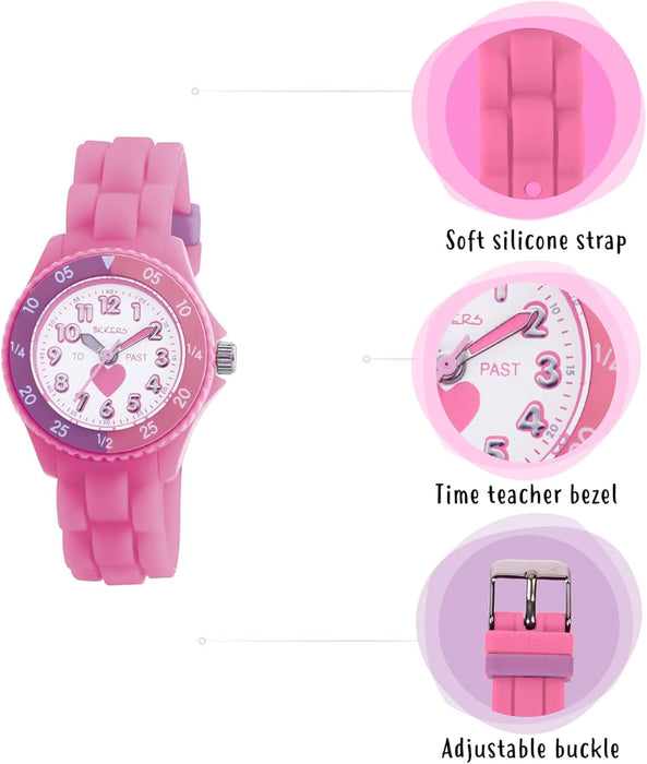 Tikkers Girls Pink Silicone Strap Heart Time Teacher Watch TK0003