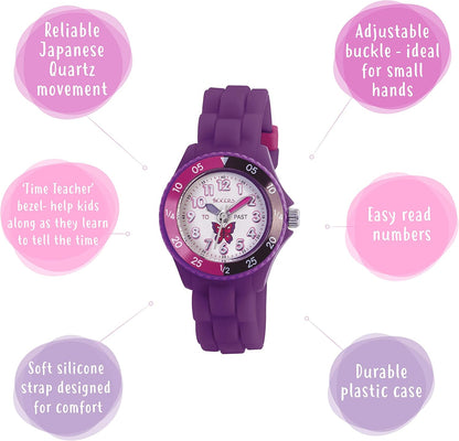 Tikkers Girls Purple Silicone Strap Butterfly Time Teacher Watch TK0041