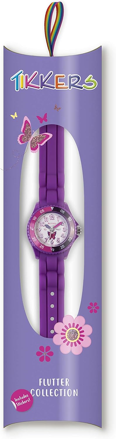 Tikkers Girls Purple Silicone Strap Butterfly Time Teacher Watch TK0041