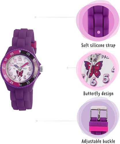 Tikkers Girls Purple Silicone Strap Butterfly Time Teacher Watch TK0041