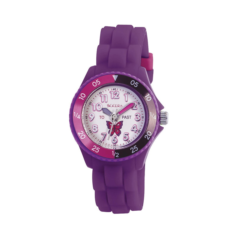 Tikkers Girls Purple Silicone Strap Butterfly Time Teacher Watch TK0041