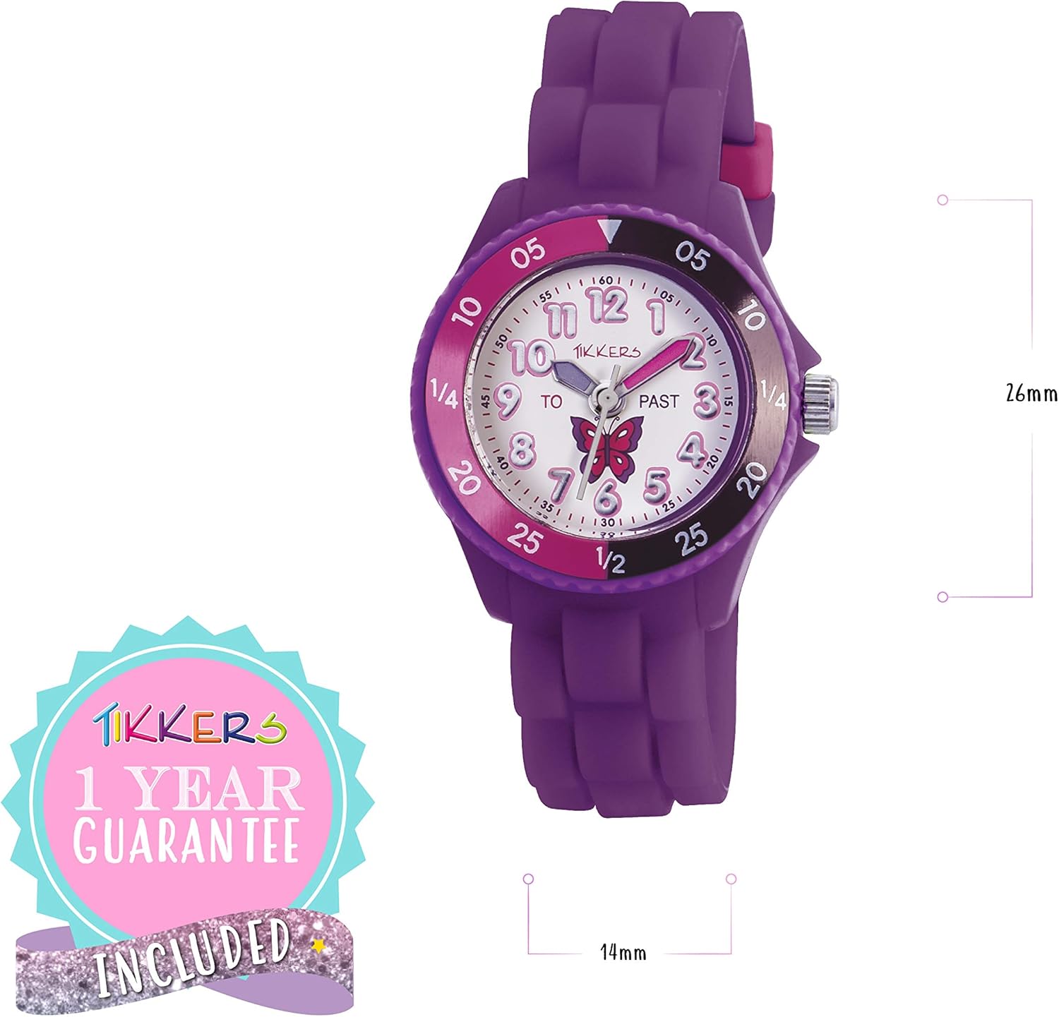 Tikkers Girls Purple Silicone Strap Butterfly Time Teacher Watch TK0041