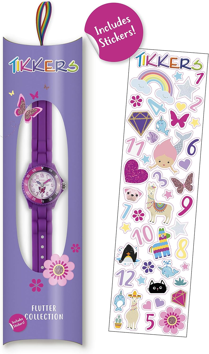 Tikkers Girls Purple Silicone Strap Butterfly Time Teacher Watch TK0041