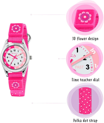 Tikkers Girls Pink Canvas Strap Flower Time Teacher Watch TK0119
