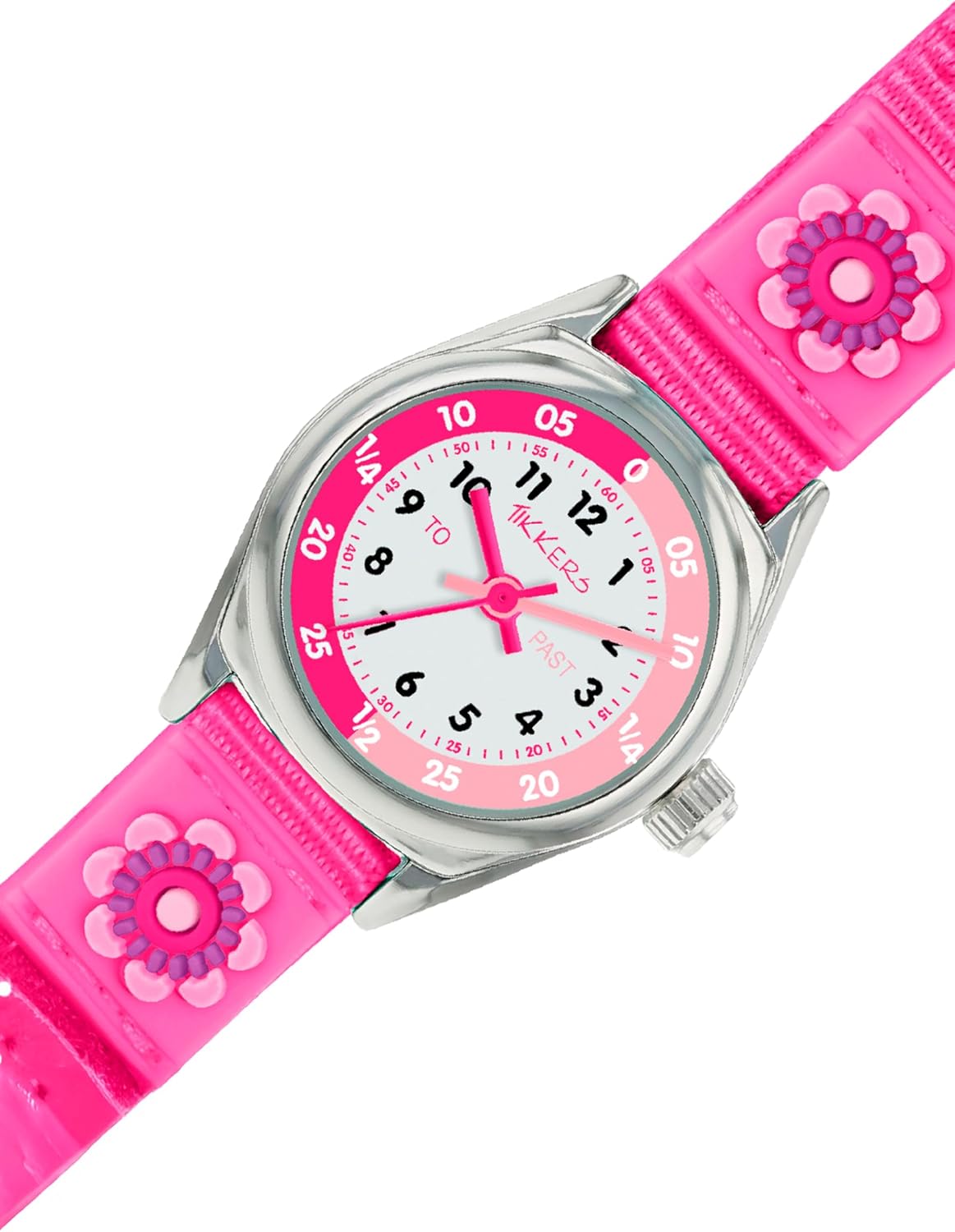Tikkers Girls Pink Canvas Strap Flower Time Teacher Watch TK0119