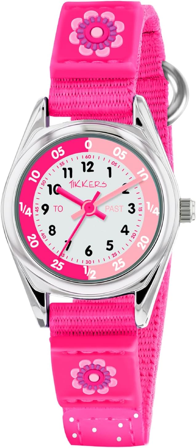 Tikkers Girls Pink Canvas Strap Flower Time Teacher Watch TK0119
