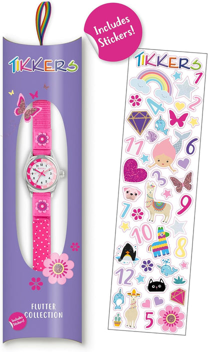 Tikkers Girls Pink Canvas Strap Flower Time Teacher Watch TK0119