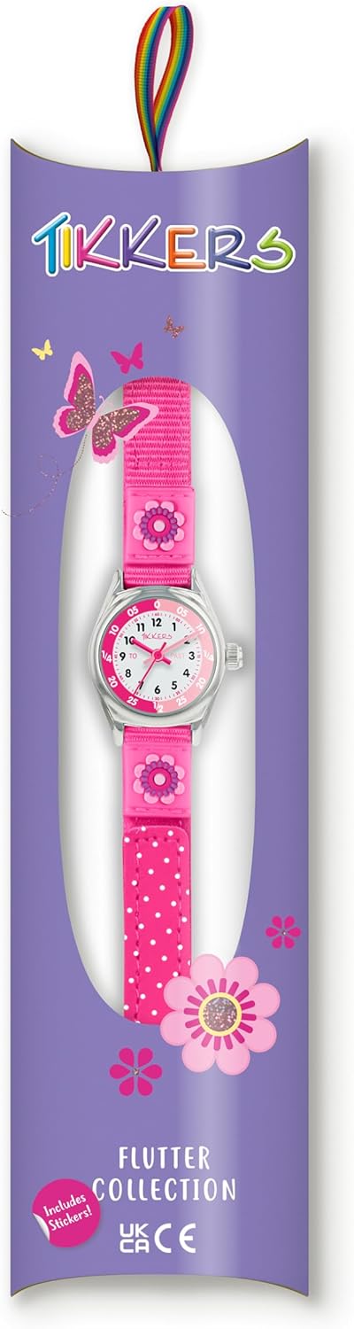 Tikkers Girls Pink Canvas Strap Flower Time Teacher Watch TK0119