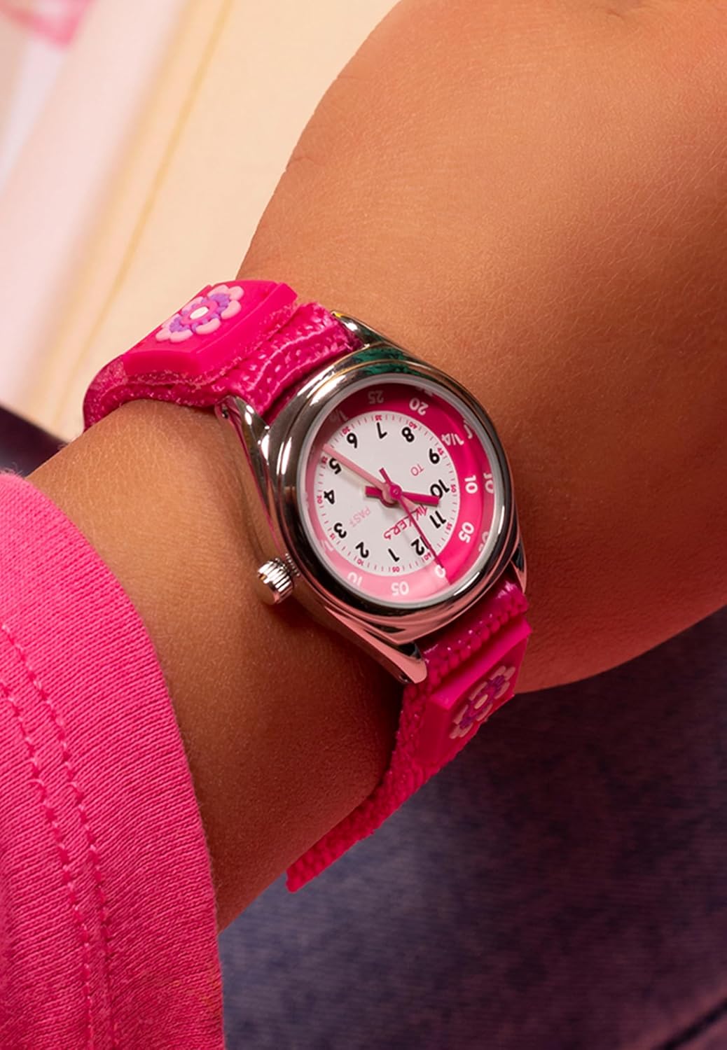Tikkers Girls Pink Canvas Strap Flower Time Teacher Watch TK0119