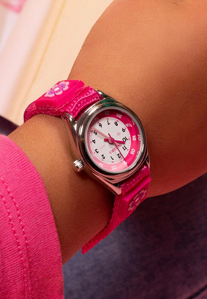 Tikkers Girls Pink Canvas Strap Flower Time Teacher Watch TK0119