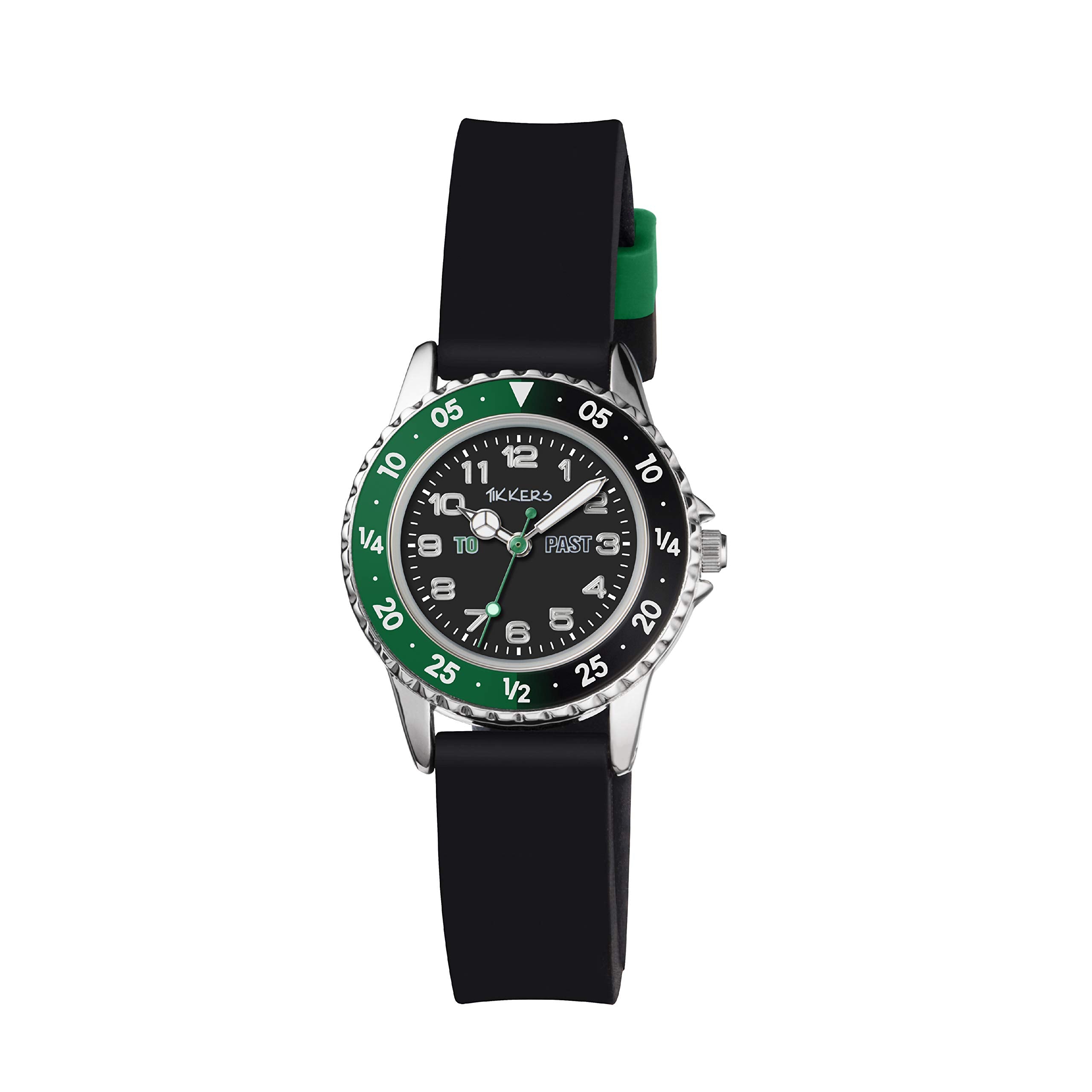 Tikkers Boys Black Silicone Strap Time Teacher Watch TK0139