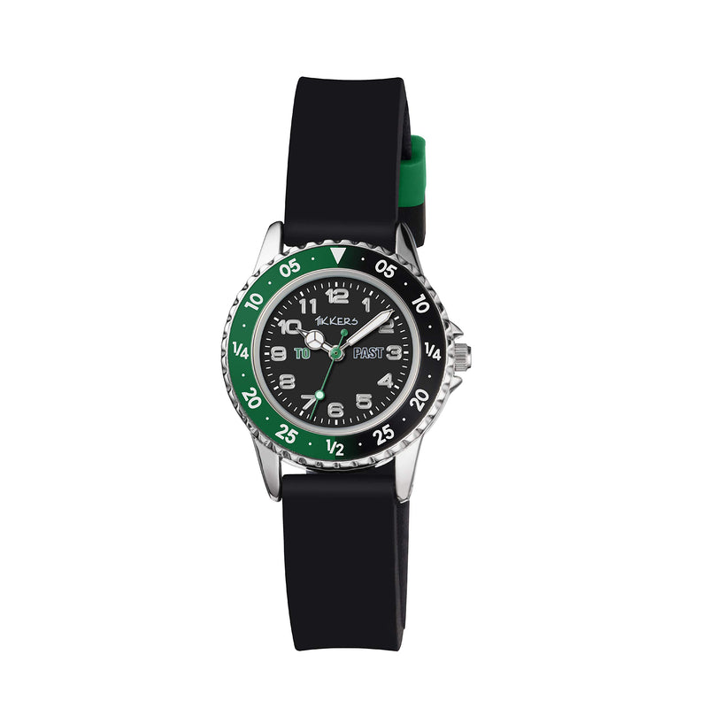 Tikkers Boys Black Silicone Strap Time Teacher Watch TK0139