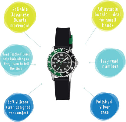 Tikkers Boys Black Silicone Strap Time Teacher Watch TK0139