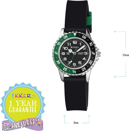 Tikkers Boys Black Silicone Strap Time Teacher Watch TK0139