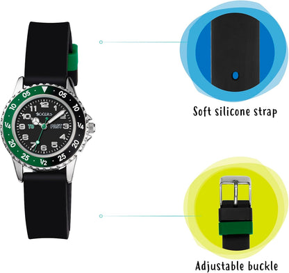 Tikkers Boys Black Silicone Strap Time Teacher Watch TK0139