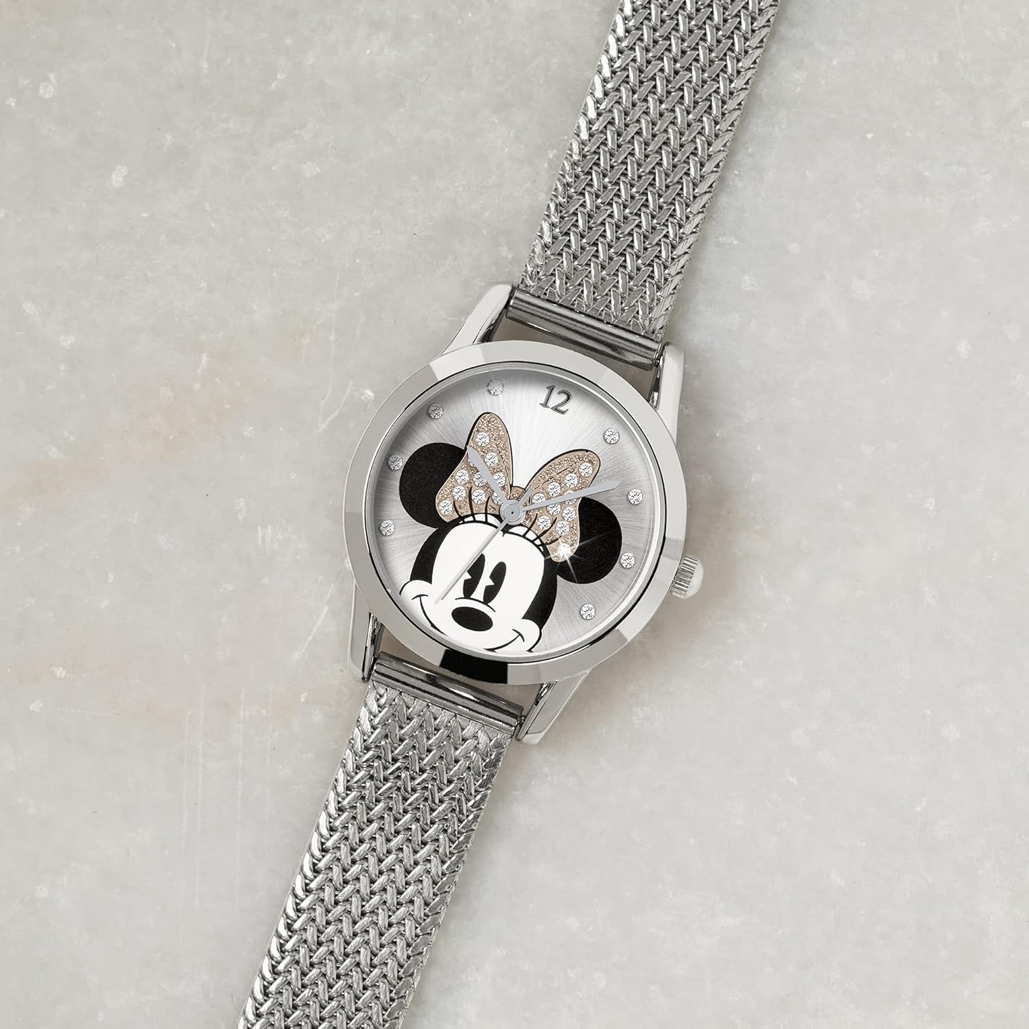Disney Minnie Mouse Silver Stainless Steal Mesh Strap Watch MN8008