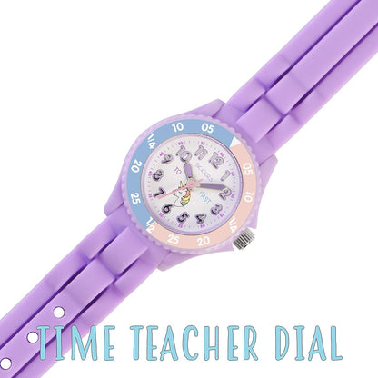 Tikkers Girls Purple Silicone Strap Unicorn Dial Time Teacher Watch TK0147