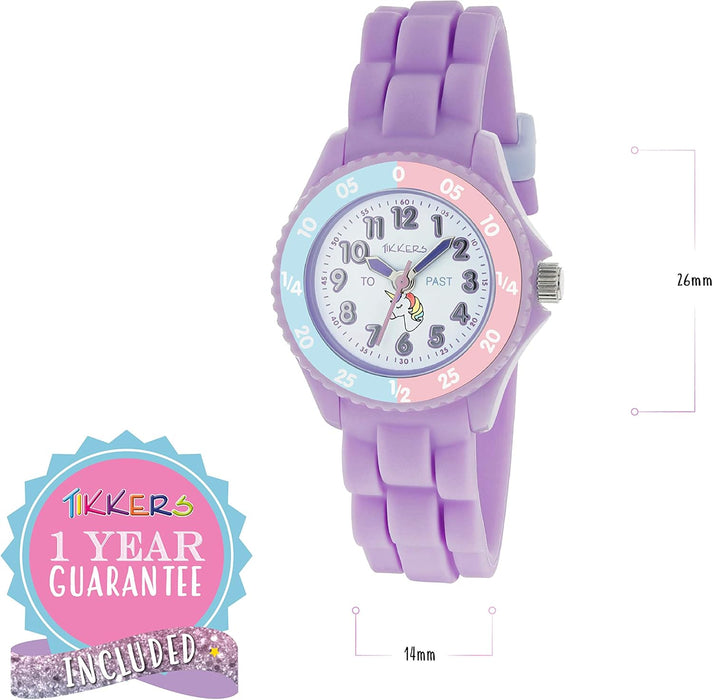 Tikkers Girls Purple Silicone Strap Unicorn Dial Time Teacher Watch TK0147