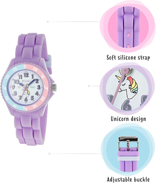 Tikkers Girls Purple Silicone Strap Unicorn Dial Time Teacher Watch TK0147