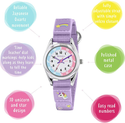 Tikkers Girls Purple Fabric Rip Strap Unicorn Watch TK0148