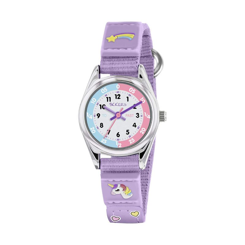 Tikkers Girls Purple Fabric Rip Strap Unicorn Watch TK0148
