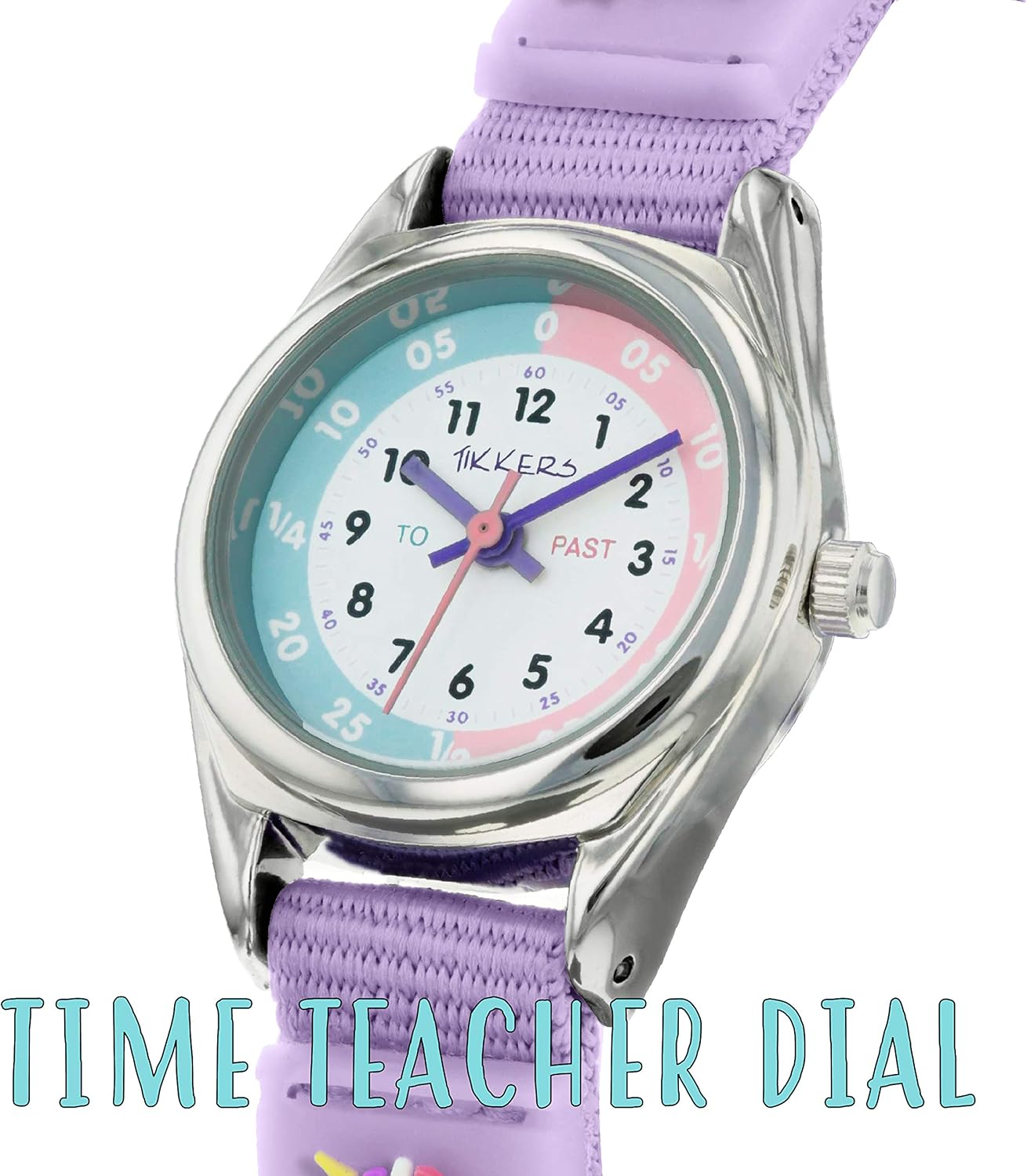 Tikkers Girls Purple Fabric Rip Strap Unicorn Watch TK0148