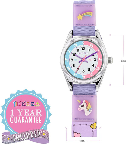 Tikkers Girls Purple Fabric Rip Strap Unicorn Watch TK0148